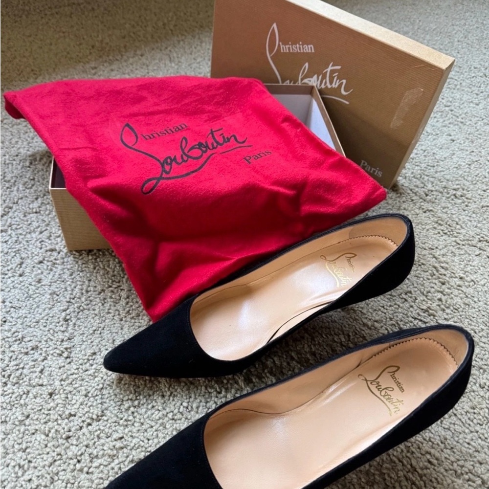 Christian Louboutin Black Suede Pointed-Toe Heels 70mm